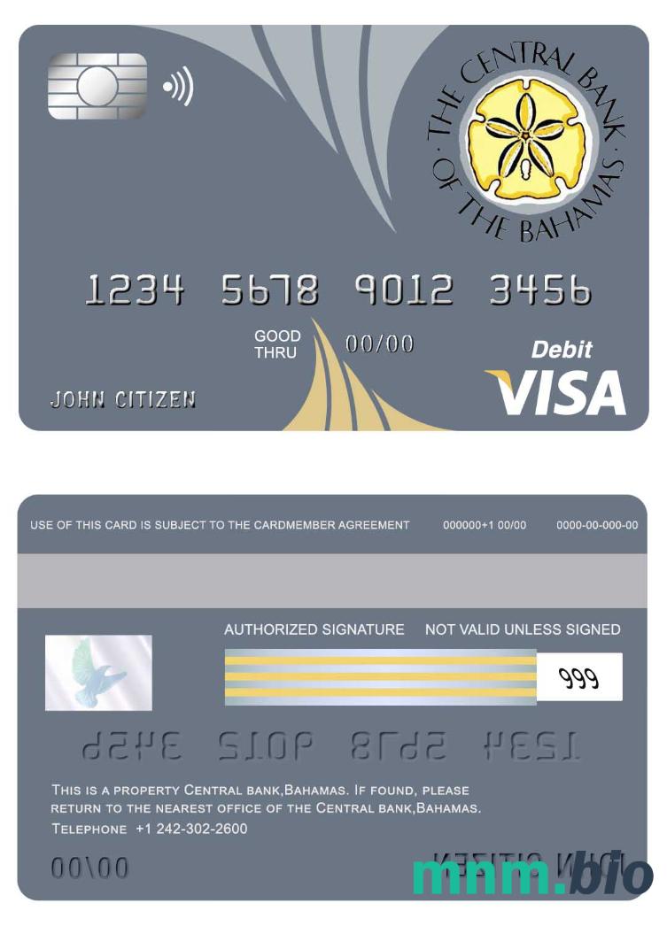 Bahamas Central bank przykład karty visa w formacie PSD